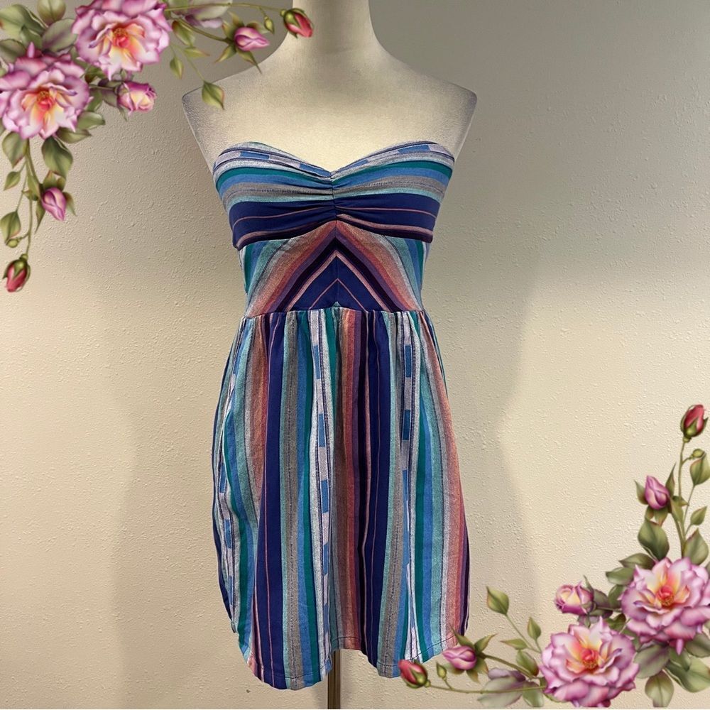 Roxy Striped Multicolor Strapless Mini Dress Size… - image 1